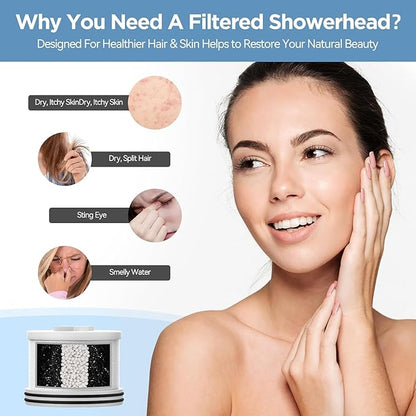 MakeFit Filtered Shower Head with Upgraded Activated Carbon Filter - High Pressure Shower Head with Hard Water Softener - 7 Settings Bathroom Rain Showerhead to Remove Chlorine and Heavy Metals