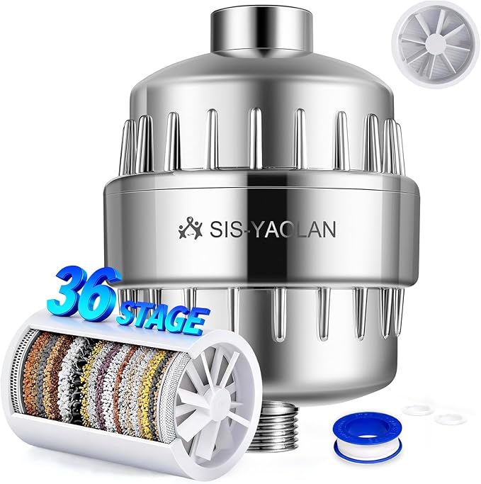 36 Stage High Output Shower Filter for Hard Water Fan-Shaped Even Flow, Removes Chlorine, Heavy Metals, Sediment & Odor - Universal Replacement Filter for Handheld & Fixed Showerheads