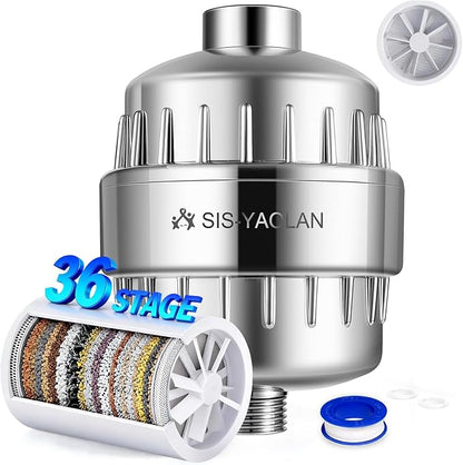 36 Stage High Output Shower Filter for Hard Water Fan-Shaped Even Flow, Removes Chlorine, Heavy Metals, Sediment & Odor - Universal Replacement Filter for Handheld & Fixed Showerheads
