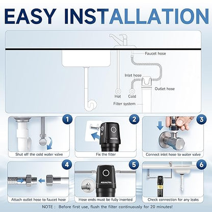 AQUALTRA USF01-BK Under Sink Water Filter System, 12K Gal, NSF/ANSI 372/CAN Certified, Reduces PFOA, PFOS, Chlorine, Lead, Mercury, Chloramine, Fluoride, Microplastics Particles, Bad Taste & Odor