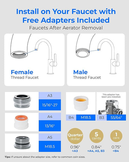 [Silver ions] Waterdrop Dual-Stage Countertop Water Filter System, Reduce Chlorine, PFOA/PFOS, Bad Taste & Odor, Silver Ions Enhanced Filtration, Stainless Steel, WD-CTF-09(2 Filters)