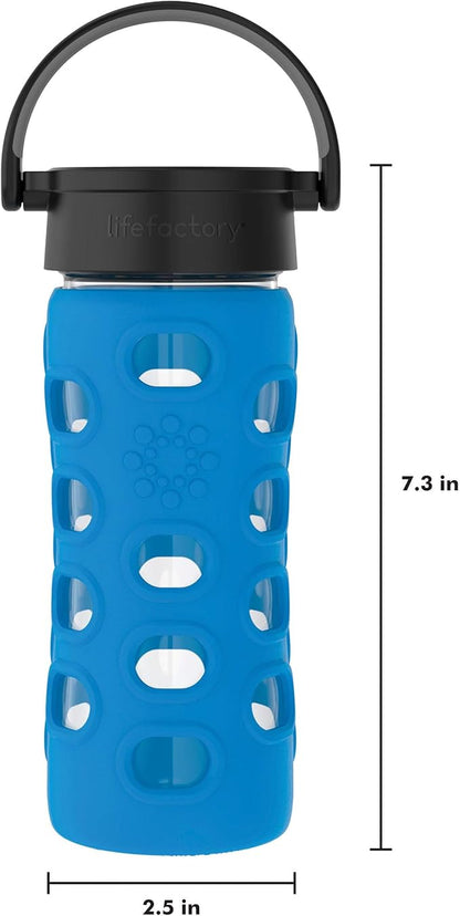 Lifefactory 12-Ounce BPA-Free Glass Water Bottle with Classic Cap and Protective Silicone Sleeve, Cobalt Blue