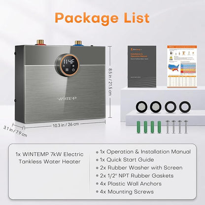 7kW Tankless Water Heater Electric 240V, On-Demand Instant Hot Water | Automatically Maintains Water Temperature Instant Water Heater Under Sink Self-Modulating Technology ETL Certified Eco