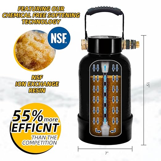 Filterelated RV Water Softener -16000 Grain Portable Water Softener with 3/4 "Brass Fitting and Custom Hose, Softened Hard Water Filter System for RV,Boats,Mobile Car Washes,Pressure Washes