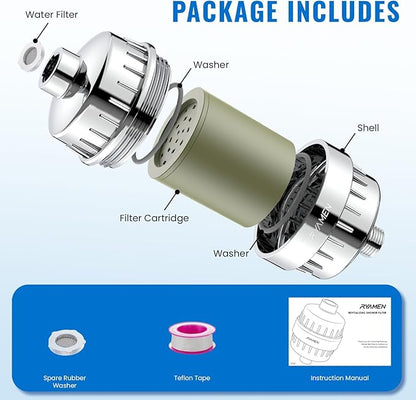 Ryamen Heavy Duty Shower Filter, Shower Water Filter, 99% REMOVAL Shower Head Filter for Hard Water, Heavy Metals, Chlorine (1 Cartridge, Silver)