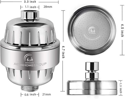 AquaHomeGroup - Filtered Shower Head & 20 Stage Shower Filter - Standard - Chrome