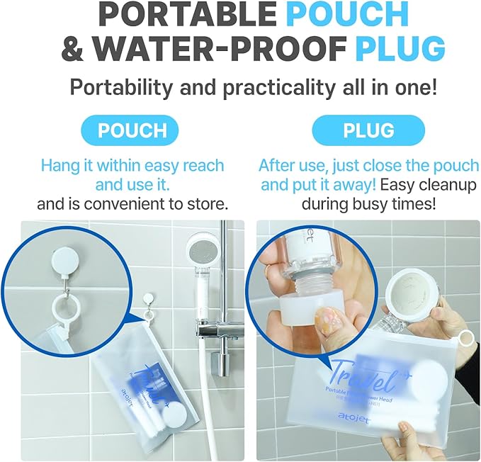 Travel Mini Filtered Shower Set Elevating Korea’s Beauty Legacy - Compact & Portable, Filters Included for Softer Skin & Smoother Hair | Includes 2 Filters & Travel Pouch (JNE150-SET-TRVL)