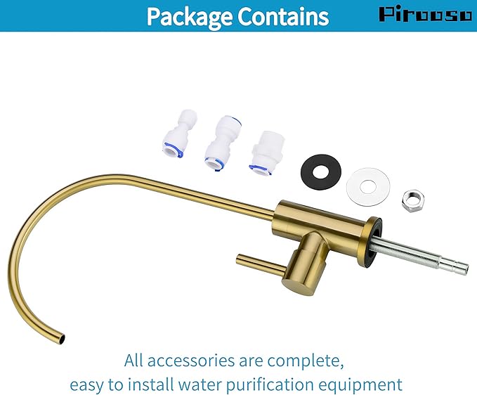 Brass RO Faucet - 360° Swivel Drinking Water Faucet for Kitchen Sink, Lead-Free Water Filter Faucet Compatible with Reverse Osmosis & Under Sink Filtration Systems, Elegant Brushed Gold Finish