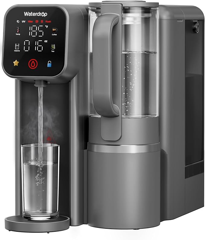 Waterdrop M6H Instant Hot Reverse Osmosis System Countertop Water Filter, 7-Stage, 3:1 Pure to Drain, Hot Water Dispenser with 5 Temperature Options, RO System with Glass Pitcher, BPA-Free
