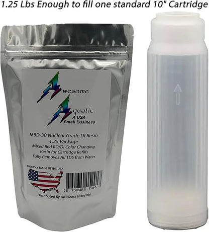 Awesome Aquatic Mixed Bed DI Resin 1.25 lb Resintech MBD-30 Nuclear Grade Color Changing DI Resin Deionization RO/DI 10" Filter Cartridge Refill (1.25 lb)