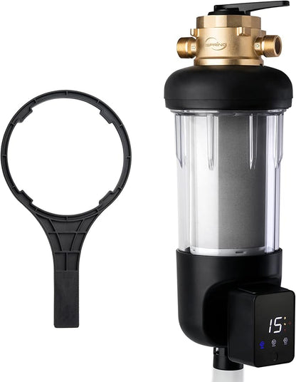 iSpring WSP100ARJ-BP Whole House Water Filter System Prefilter, Auto Flushing Spin Down Sediment Filter for Well Water, Integrated Bypass, 4-Mode Touch-Screen, Reusable, Jumbo Size, 100 Micron