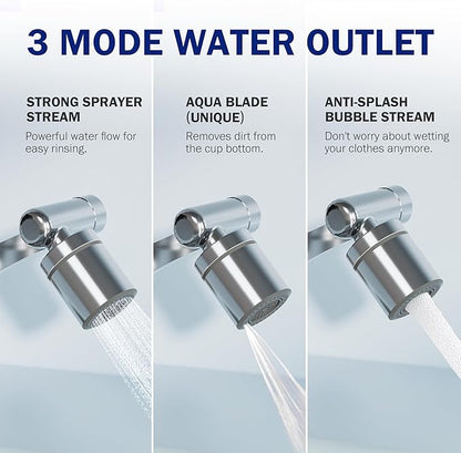 Frizzlife Water Filter for Sink Faucet Extender, 1440° Rotating Swivel Aerator Reduce 99% Chlorine, 3 Modes Spray Brass Attachment for kitchen/Bathroom/Toddlers, 8pcs Replacement Filter