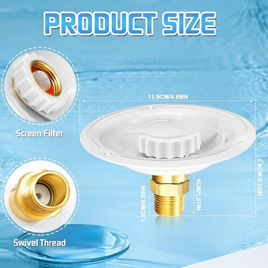 FANOVO RV City Water Inlet with Check Valve,RV Water Inlet Replacement 3/4 NH Female to 1/2 NPT Male RV Water Fill Inlet,City Water Connection for RV Marine Camper Motorhome Trailer