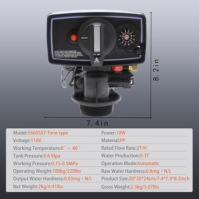 5600 Water Softener Valve,12-Day Timer Control Control Valve,Timer Valve Water Softener,High Performance Digital Metered on Demand Replacement Head and Water Distributor……