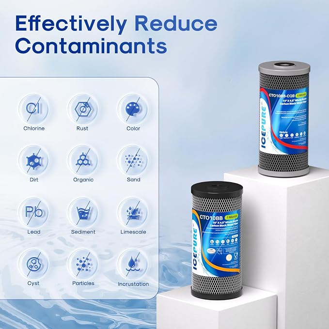 ICEPURE 2-Stage 10" x 4.5" Whole House Carbon Water Filter Set, Activated Carbon and Lead Remove Cartridge Replacement for WFHDC8001, CB-BB-10, FXHTC, GXWH40L, GXWH35F, Pack of 1