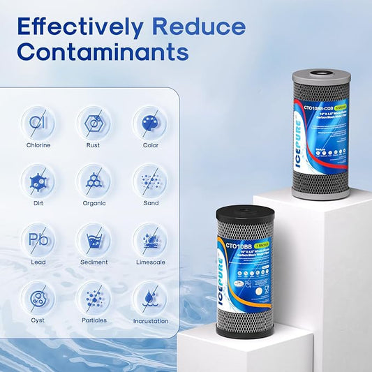 ICEPURE 2-Stage 10" x 4.5" Whole House Carbon Water Filter Set, Activated Carbon and Lead Remove Cartridge Replacement for WFHDC8001, CB-BB-10, FXHTC, GXWH40L, GXWH35F, Pack of 1