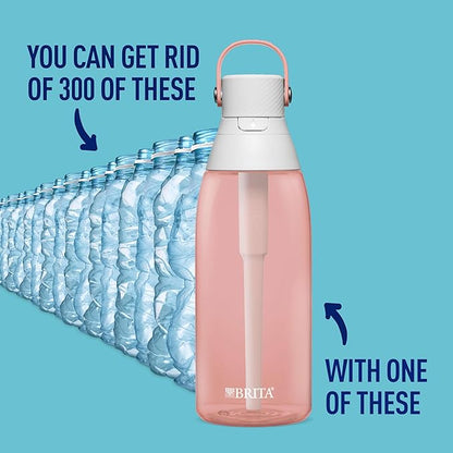 Brita Hard-Sided Plastic Premium Filtering Water Bottle, BPA-Free, Reusable, Replaces 300 Plastic Water Bottles, Filter Lasts 2 Months or 40 Gallons, Includes 1 Filter, Blush - 36 oz.