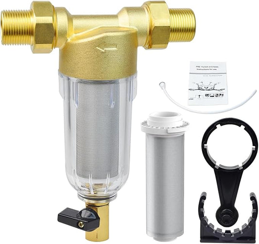 Spin Down Sediment Filter System for City/Well Water, Reusable Whole House Sediment Water Filter, 40-60 Micron, 1" MNPT to 3/4" FNPT & MNPT, Home Pre-filtration System