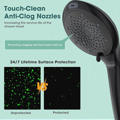 FASDUNT Filtered Shower Head with Handheld, High Pressure 8-Mode Handheld Showerhead with Filters for Hard Water -Remove Chlorine, Built-in Power Wash, 80" Long Hose & Adjustable Bracket, Black