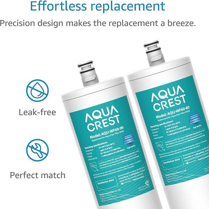 AQUA CREST DW80/90 Under Sink Water Filter, Replacement for Aqua-Pure® AP-DW80/90, AP-DWS1000, Kohler K-201-NA, Kohler K-202-NA, NSF/ANSI 42 Certified, 2 Pack, Model No.WF60-80/90