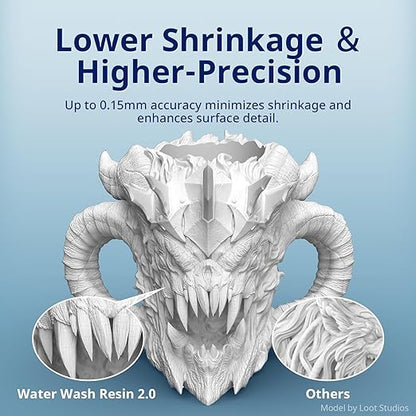 ANYCUBIC Water Washable Resin 2.0, 3D Printer Resin with Low Viscosity and Fast Printing, 405nm High Precision 3D Resin, Photopolymer Resin for 8K Capable LCD DLP 3D Printing (HD Gray, 1kg)