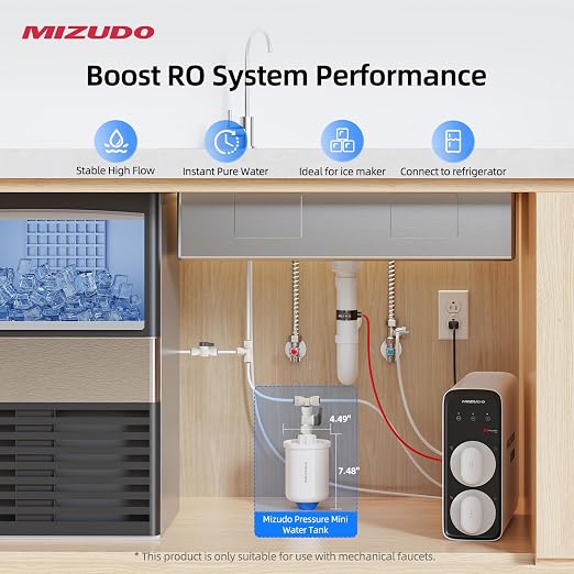 MIZUDO Mini Water Tank RO Pressure Tank for Non-Electronic Faucet, Tankless Reverse Osmosis System – Under-Sink Water Pressure Tank, 0.26 Gallons, Compatible with MIZUDO Reverse Osmosis Systems