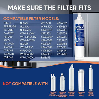 PUREPLUS 4396508 NSF 53&42 Certified Refrigerator Water Filter, Replacement for EDR5RXD1, EveryDrop Filter 5, 4396510, 4392857, Kenmore 46-9010, 9085, LC400V,WF-NLC240V,RFC0500A, WF285,W10186668,2Pack