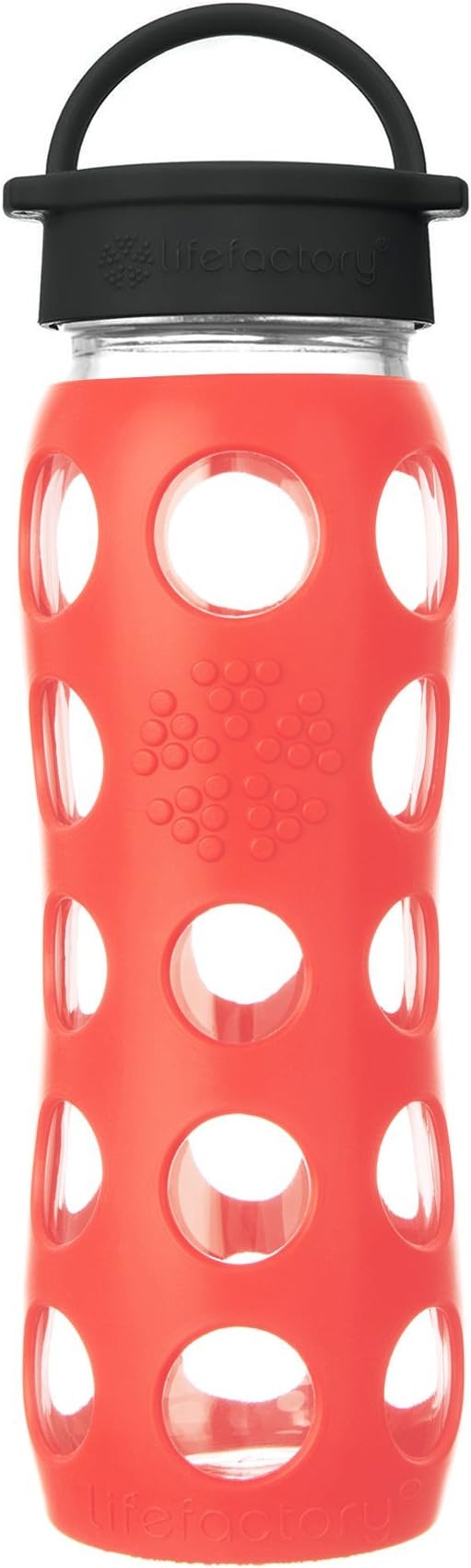 Lifefactory 22-Ounce BPA-Free Glass Water Bottle with Classic Cap and Protective Silicone Sleeve, Poppy