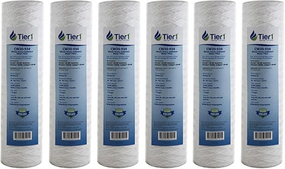 Tier1 30 Micron 10 x 2.5 Water Filter | String Wound Polypropylene Whole House Sediment Water Filter Cartridge | Replacement for Pentek CW-MF, 155187-43, W30W, RS3DS | 2.5 x 10 Water Filter (6-Pack)