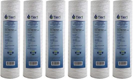Tier1 30 Micron 10 x 2.5 Water Filter | String Wound Polypropylene Whole House Sediment Water Filter Cartridge | Replacement for Pentek CW-MF, 155187-43, W30W, RS3DS | 2.5 x 10 Water Filter (6-Pack)
