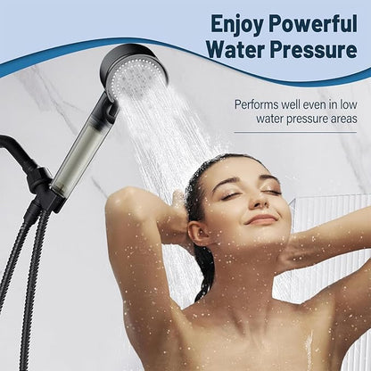 Shower Head High Pressure Black, 5-Spray Filtered Showerhead with Water Softener Beads & ON/OFF Switch for Daily & Pet Care – Removes Chlorine, Softens Hard Water, Reduces Dry Itchy Skin
