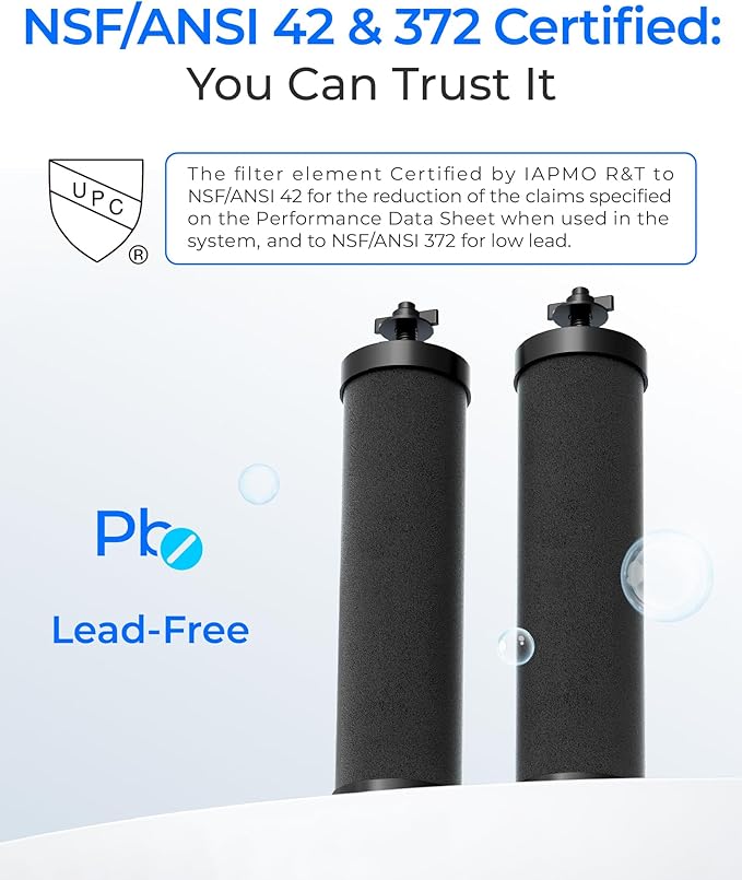 Waterdrop TK-FS Gravity Water Filter System, NSF/ANSI 42&372 Standard, Stainless-Steel Water System with 4 Filters, Reduces Chlorine and Lead, with Sight Glass Spigot and Stand, 2.25G