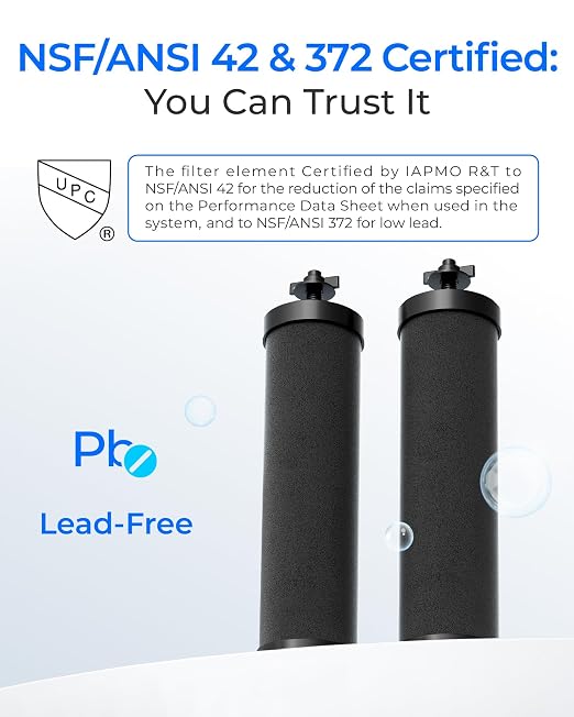 Waterdrop TK-FS Gravity Water Filter System, NSF/ANSI 42&372 Standard | Reduces Chlorine and Lead, Stainless-Steel Water System with 4 Filters, Sight Glass Spigot and Stand, 2.25G