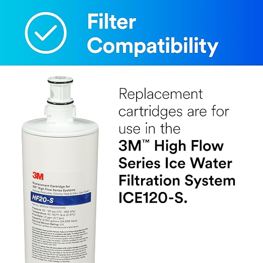 3M High Flow Series Filter Cartridge HF20-S | For ICE120-S System, Reduces Sediment, Chlorine Taste & Odor, Cyst, Scale, Microplastics
