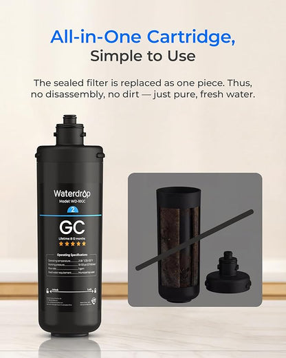 Waterdrop WD-10GC Water Filter Replacement for Waterdrop TSA & TSB & TSA-UF & TSB-CM & TSB-ALK 3-stage Under Sink Water Filter System, 8-12 months Under Sink Water Filtration System, 1 Pack