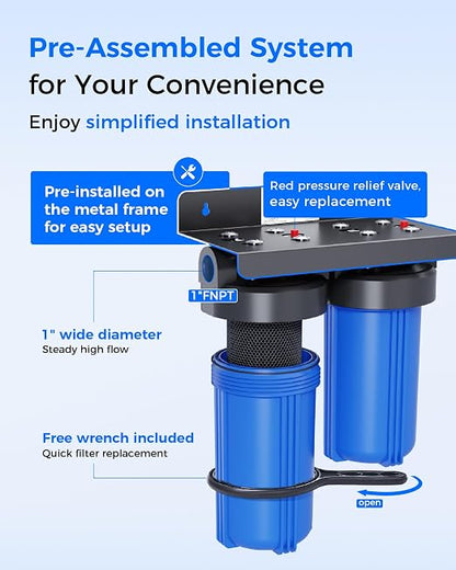 Waterdrop WHF21-BG 2-Stage Whole House Water Filter System, 5 Micron | Highly Reduces Chlorine, Taste, Odor, 5-Stage Filtration, with CTO Carbon Filter and Sediment Filter, 1" Inlet/Outlet