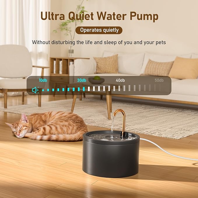 DOOOB Ceramic Cat Water Fountain, 2.1L/71oz Ceramic Cat Fountain, Automatic Ceramic Water Fountain for Cats, Pet Water Fountain with Ultra-Quiet Pump and 3 Filters & 3 Sponges (Black)