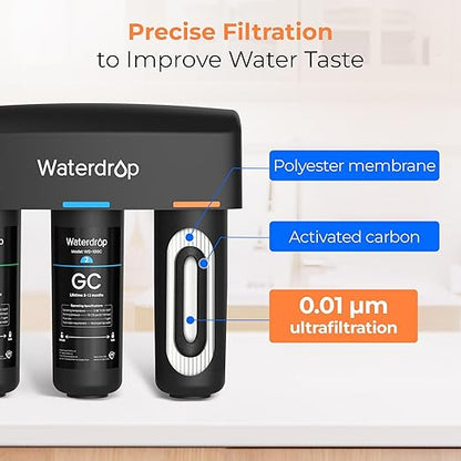 Waterdrop WD-TSA-UF 0.01 μm Ultra Filtration Under Sink Water Filter, Under Sink Water Filtration System 9 Stage Filtration, Reduces Chlorine, Taste and Odor, Fluoride, Advanced USA Tech