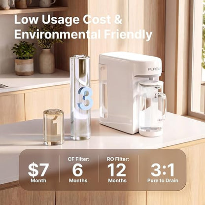 PR1-A Countertop UV Reverse Osmosis Water Filter System, 6 Stage RO Filtration Purifier No Plumbing Machine for Home Counter Top with 68 fl.oz(2L) Glass Pitcher, TDS and Filter Life Detection