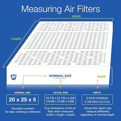 Nordic Pure 20x25x5 Pleated MERV 13 Plus Carbon Air Filters 2 Pack | Actual Size: 19 7/8 x 24 7/8 x 4 3/8 Honeywell Replacement Made in USA, Advanced HVAC Furnace Filtration & Odor Control