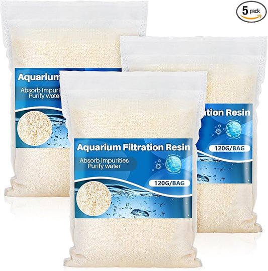 RAINFLOW Aquarium Resin - Organic Filtration Resin Remove Driftwood Tannins,Aquarium Filter Media Bags for Aquarium, Freshwater and Saltwater, Fish Tank,Trutle, Pond (5)