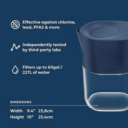 LARQ Water Filter Pitcher, 8-Cup - Removes Lead, PFAS, Chlorine & HAA5 | NSF-tested Nano Zero plant-based filter keeps healthy minerals; BPA-free, fits fridge, 60-gal filter, water jug, Monaco Blue