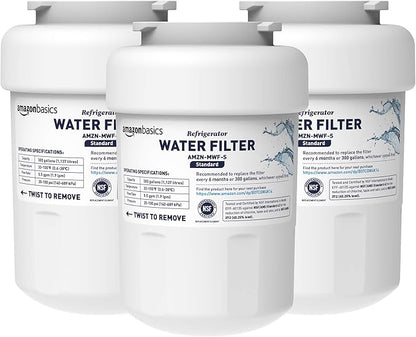 Amazon Basics Replacement Water Filter Cartridge Compatible with GE MWF Refrigerator, NSF Certified, 3-Pack