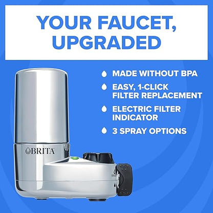 Brita Faucet Mount Water Filter System, Chrome, No-Wait Filtration, Easy Install, Multi-Use Tap Water Filter for Kitchens, Bathrooms & Small Spaces