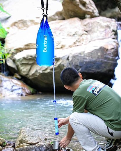 8L Camping Water Filtration System, Protable Gravity Water Filter System Survival for Camping Hiking Backpacking and Emergency Preparedness, 2-Gal Bag, BPA-Free