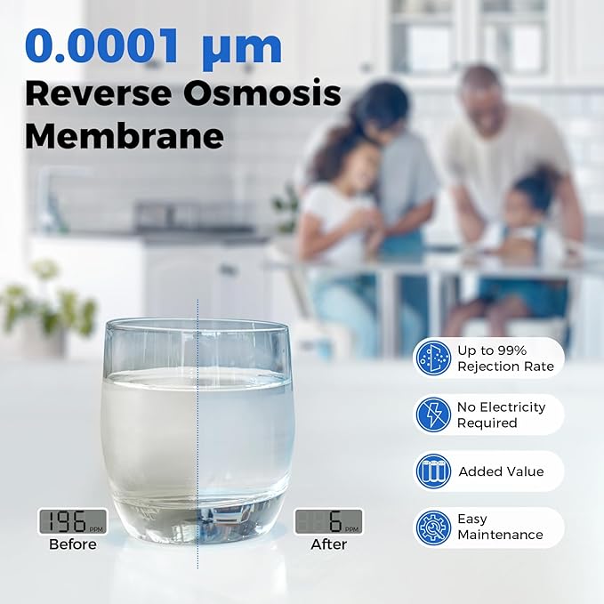 PureDrop RTW5 SGS-Tested 5 Stage Reverse Osmosis Water Filter System with Innovative Top-Mounted Faucet Design, TDS Reduction 50 GPD Under Sink RO Water Filtration Plus Extra 3 Filters