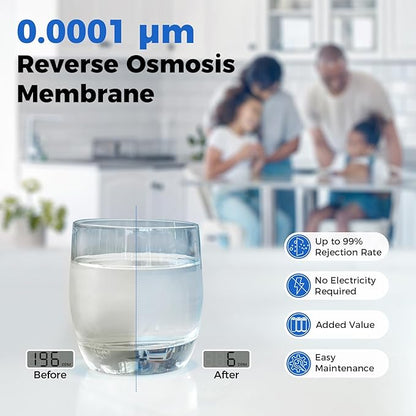 PureDrop RTW5 SGS-Tested 5 Stage Reverse Osmosis Water Filter System with Innovative Top-Mounted Faucet Design, TDS Reduction 50 GPD Under Sink RO Water Filtration Plus Extra 3 Filters