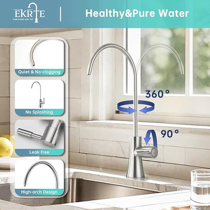 EKRTE Stainless Steel Drinking Water Faucet, Filtered Water Reverse Osmosis RO Faucet for Kitchen Sink, Brushed Nickel Reverse Osmosis Tap for Kitchen Sink