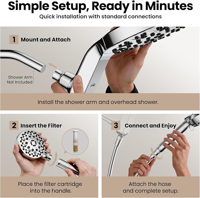 JOMOO Shower Head with Handheld Spray Combo, 7 Spray Settings Magnetic Showerhead with Filters for Hard Water, Magnetic Docking System, 71 inch Shower Hose, Chrome