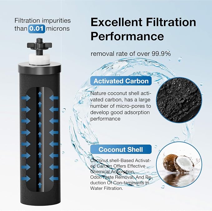 Black Purification Elements, NSF/ANSI 53 Certified Replacement Filters for Berlkey and ProOne Gravity Water Filter Systems (4 Pack)